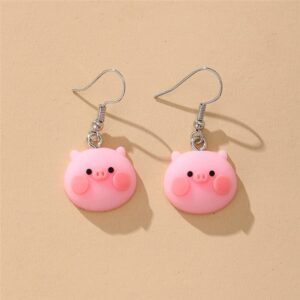 Lovely Pink Pig Dangle Drop Animal Earrings Cute Sweet Funny Animal Earrings for Women Friends Jewelry-Head