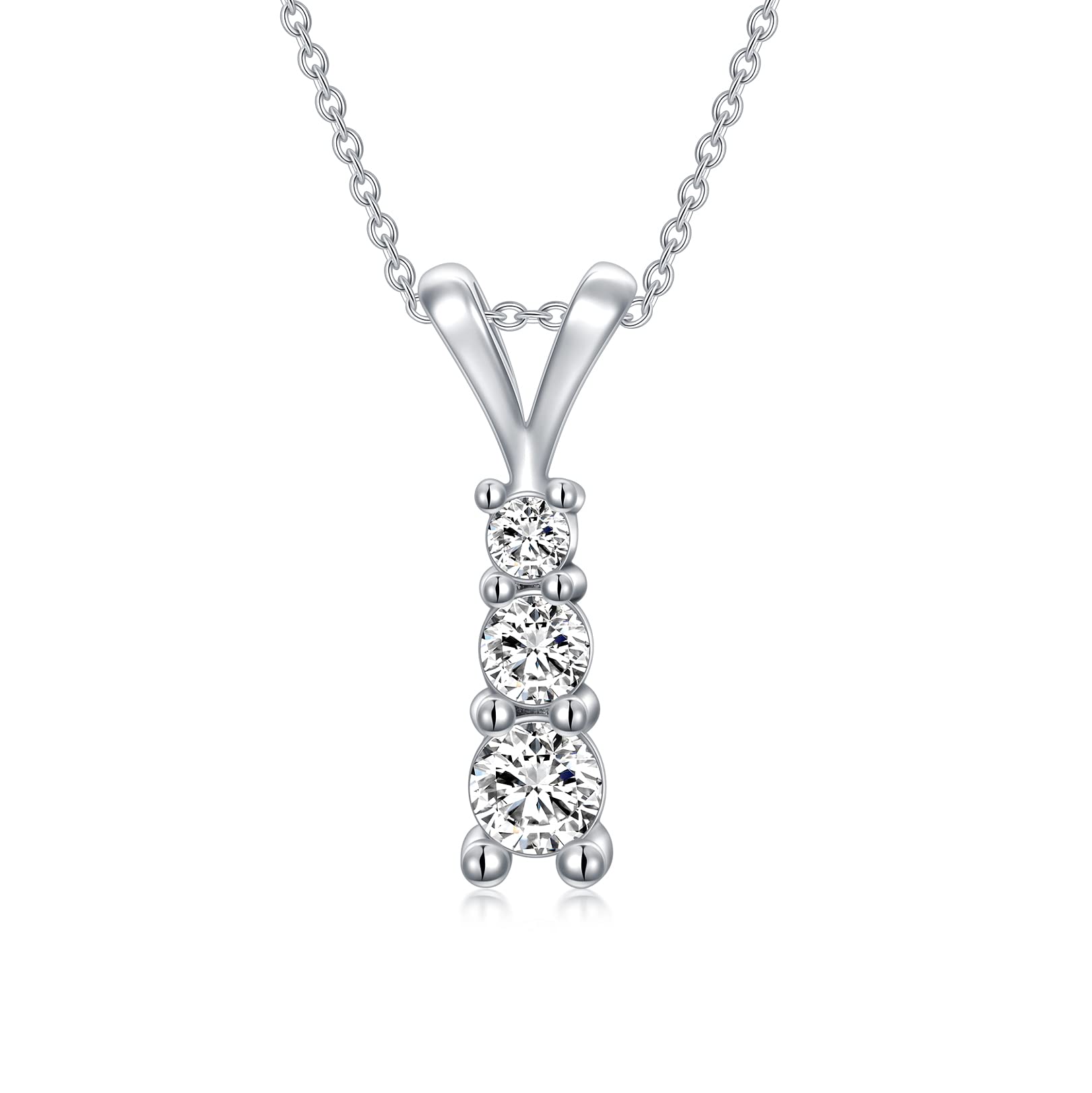 Moissanite Pendant Necklace for Women 1.5CT 18K White Gold Plated Silver D Color Brilliant Cut Moissanites Jewelry Gift for Her, Wife Mom Girl 18"-20"