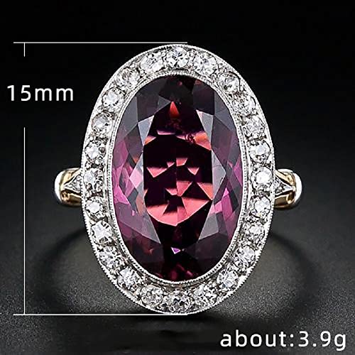 925 Sterling Silver Ladies Garnet Ruby Two Tone Ring Vintage Ruby Ring Shiny Full Diamond Mermaid Oval Cut Large Red Cubic Zirconia Ring Eternity Engagement Wedding Rings Women's 618 (9)