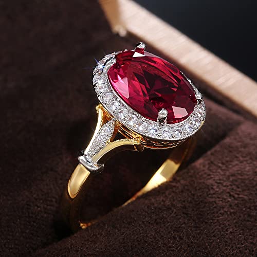 925 Sterling Silver Ladies Garnet Ruby Two Tone Ring Vintage Ruby Ring Shiny Full Diamond Mermaid Oval Cut Large Red Cubic Zirconia Ring Eternity Engagement Wedding Rings Women's 618 (9)