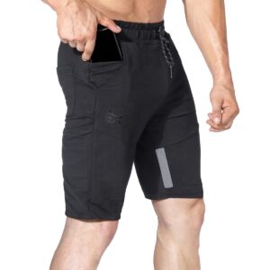 brokig mens thighs mesh gym workout shorts, bodybuilding slim athletic running shorts for men with zipper pockets (black,x-large)