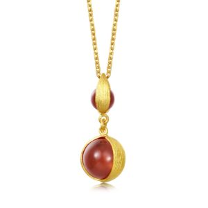 chow sang sang g* collection 999 24k solid gold red agate beaded pendant for women 86127p | [not include the neckace]