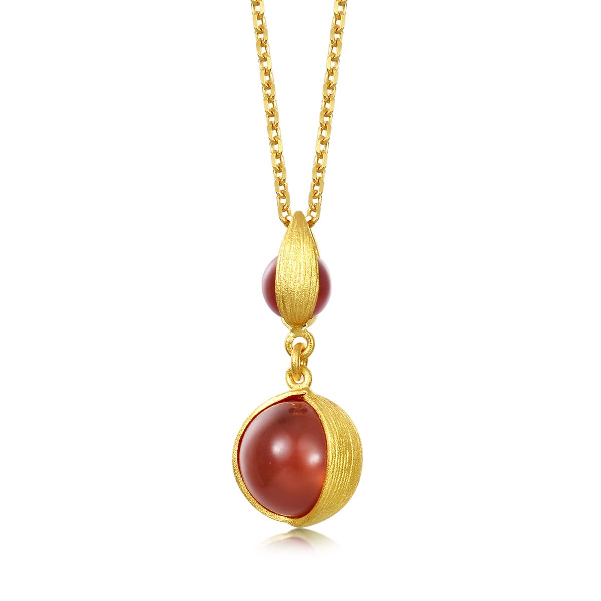 CHOW SANG SANG G* Collection 999 24K Solid Gold Red Agate Beaded Pendant for Women 86127P | [Not Include the Neckace]