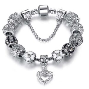 Verona Jewelers Snake Chain Charm Bracelet Crystal and Murano for Women- Womens Glass bracelets (silver)