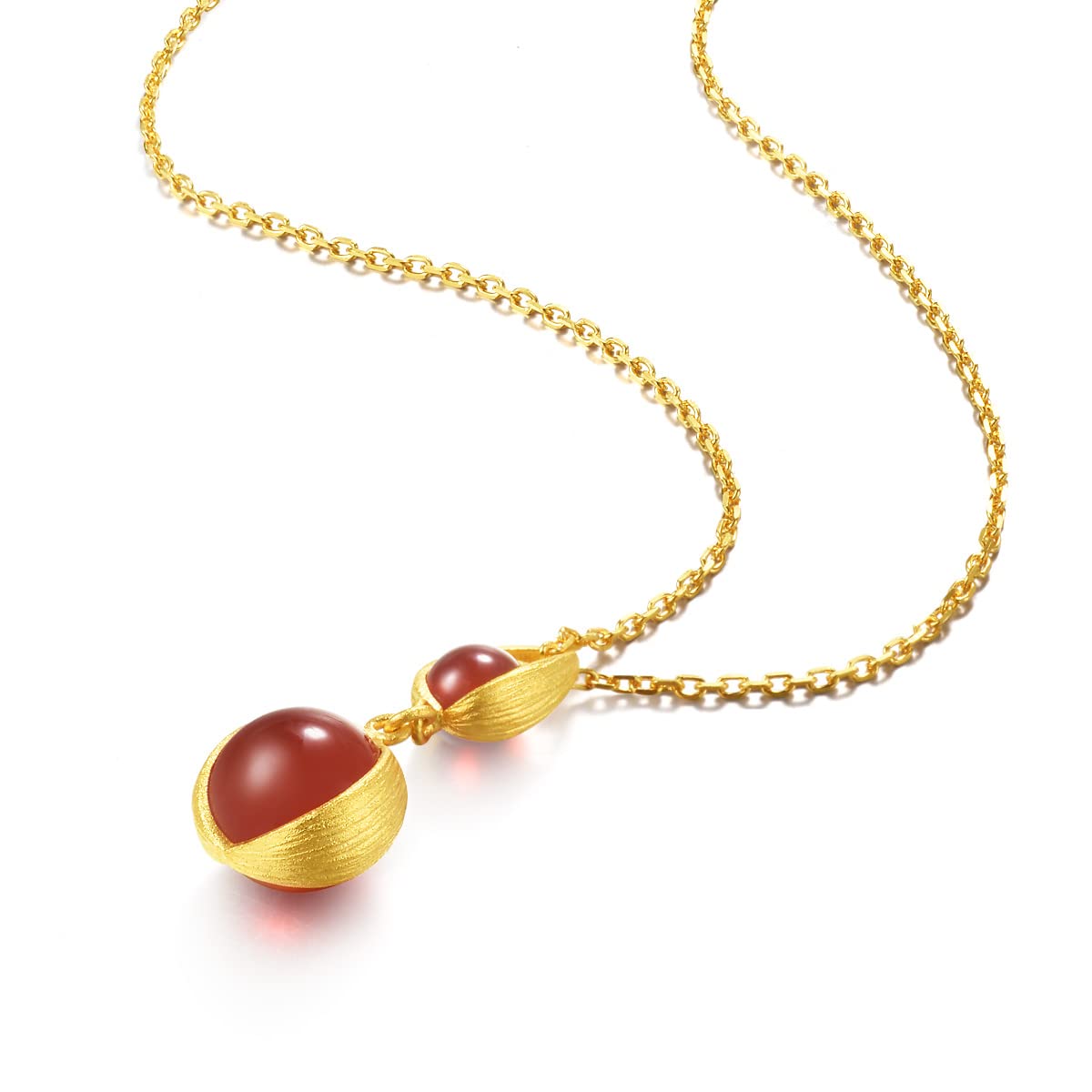 CHOW SANG SANG G* Collection 999 24K Solid Gold Red Agate Beaded Pendant for Women 86127P | [Not Include the Neckace]