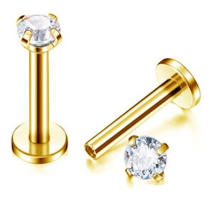 16g CZ Labret Cartilage Tragus Monroe Lip Nose Helix Diamond Studs Earrings for Women Men Stainless Steel Cubic Zirconia Piercing Jewelry 2mm 3mm 4mm 5mm 4 Pairs Set (gold)