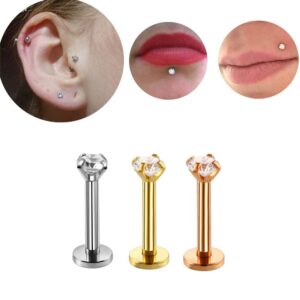 16g CZ Labret Cartilage Tragus Monroe Lip Nose Helix Diamond Studs Earrings for Women Men Stainless Steel Cubic Zirconia Piercing Jewelry 2mm 3mm 4mm 5mm 4 Pairs Set (gold)