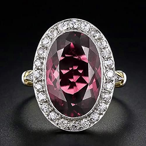 925 Sterling Silver Ladies Garnet Ruby Two Tone Ring Vintage Ruby Ring Shiny Full Diamond Mermaid Oval Cut Large Red Cubic Zirconia Ring Eternity Engagement Wedding Rings Women's 618 (9)