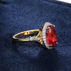 925 Sterling Silver Ladies Garnet Ruby Two Tone Ring Vintage Ruby Ring Shiny Full Diamond Mermaid Oval Cut Large Red Cubic Zirconia Ring Eternity Engagement Wedding Rings Women's 618 (9)