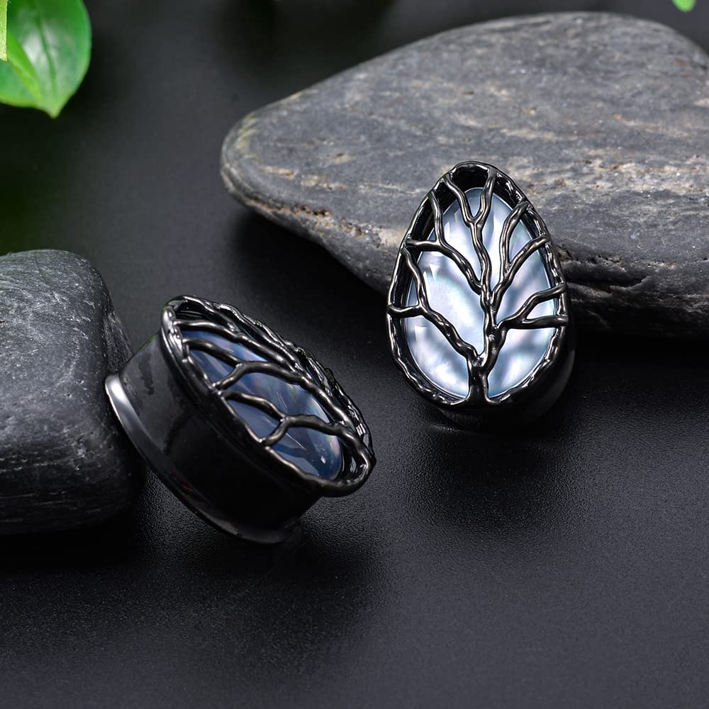 COOEAR Tear Drop Design Stainless Steel Gauges for Ears Lift Tree Natural Seashell Plugs and Tunnels.