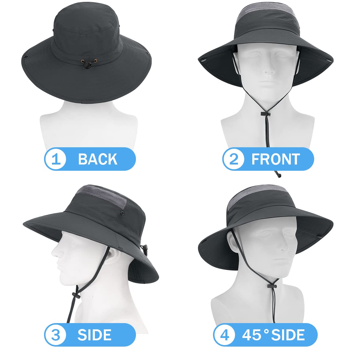 3 Pack Mens Boonie Sun Hat Women UV Protection Outdoor Bucket Hat with Wide Brim for Fishing,Hiking,Safari & Gardening (3 Pack-Dark Grey＆Light Grey＆Army Green)