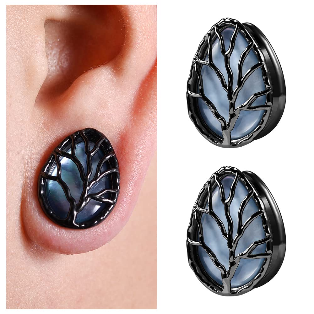 COOEAR Tear Drop Design Stainless Steel Gauges for Ears Lift Tree Natural Seashell Plugs and Tunnels.