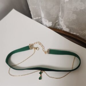 Love Heart Velvet Zircon Bead Choker Collar Necklace Adjustable Retro Knot Clavicle Chain Necklace for Women Wedding Party Aesthetic Jewelry Birthday Gift-G green