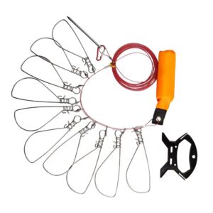 Fish Stringer Clip,Fishing Stringer Clip Fish Lock Stainless Steel Wire Rope Lanyard Live Fish Lock with Float,5/10 Metal Snaps (10 Clips)