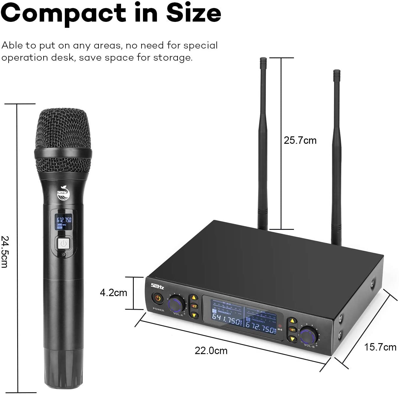 Wireless Microphone, Professional UHF Metal Double Cordless Dynamic Mic Handheld Microphone, Infrared Frequency Pairing Microphone System For Home Karaoke, DJ, Conference, Party, Wedding, Church 200FT