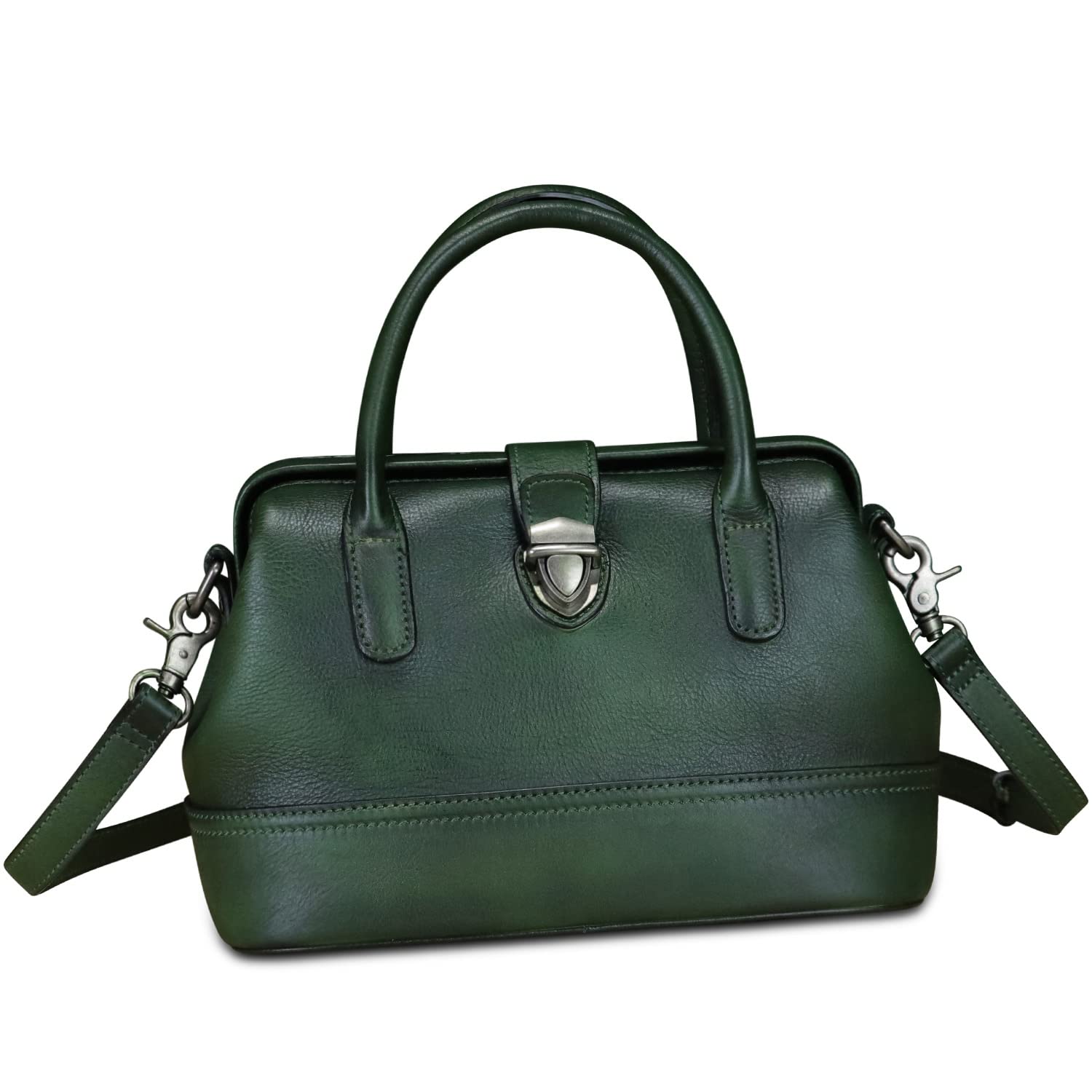 Genuine Leather Satchel Handbag for Women Purse Top Handle Bags Handmade Vintage Crossbody Bag Purses (Green) Medium