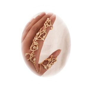 Full Finger Ring for Women Hand Chain Leaf Charm Finger Ring Bracelet with Chain Knuckle Open Long Finger Ring Hand Chains Adjustable Ring Bracelet Hand Chain Jewelry(Gold）