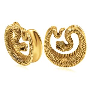 SUPTOP Snake Ear Plugs and Tunnels for Women Unique Ear Saddles for Men Gold Ear Tunnels Size 0 Gauges Stretched Ears