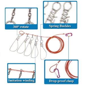 Fish Stringer Clip,Fishing Stringer Clip Fish Lock Stainless Steel Wire Rope Lanyard Live Fish Lock with Float,5/10 Metal Snaps (10 Clips)