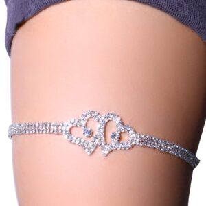 rhinestone double heart leg chain elasticity rhinestone thigh leg chain crystal thigh chain rhinestone body chain thigh chain jewelry for women(heart)