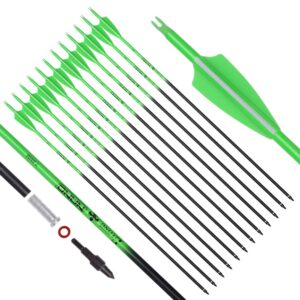 Carbon Arrow Archery 26inch Hunting Target Practice Arrows for Compound & Recurve Bow Spine 500 with Removable Tips (Pack of 12)