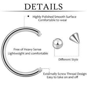 ONESING 80 Pcs, 16g, Septum Rings for Women Septum Piercing Horseshoe Nose Hoop Lip Tragus Cartilage Earrings Hypoallergenic Stainless Steel Body jewelry 10mm