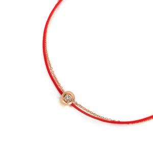 CHOW SANG SANG Promessa 18K Rose Gold (GH color, SI Clarity, Round Brilliant) Diamond Love Knot with Red thread Bracelet for Women 88380B | 7.4", (19 CM)