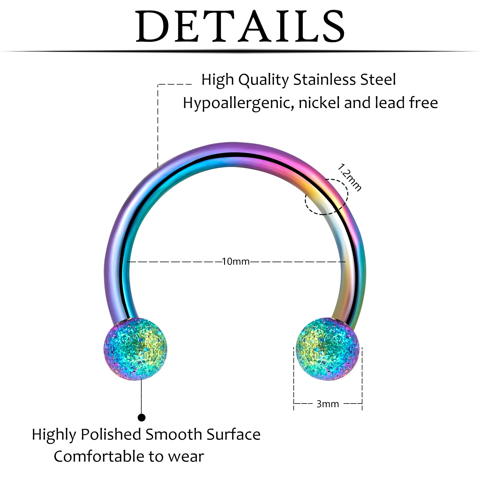 ONESING 80 Pcs, 16g, Septum Rings for Women Septum Piercing Horseshoe Nose Hoop Lip Tragus Cartilage Earrings Hypoallergenic Stainless Steel Body jewelry 10mm