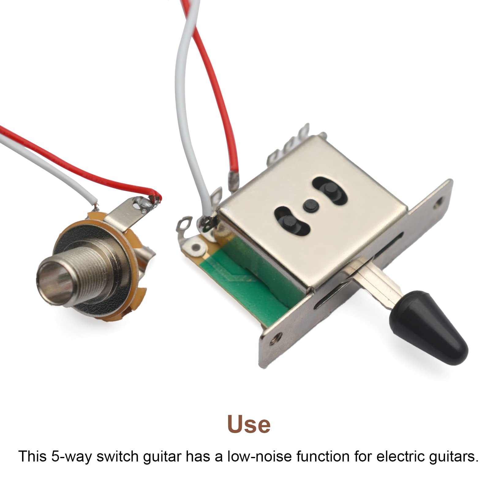 MAXCHEER 3 Pickups Wiring Harness Prewired/5-Way Switch/Jack 1T1V Big 500k Pots/with 6.35 Output/Black Knobs for Electric Guitar(5 Way Switch)