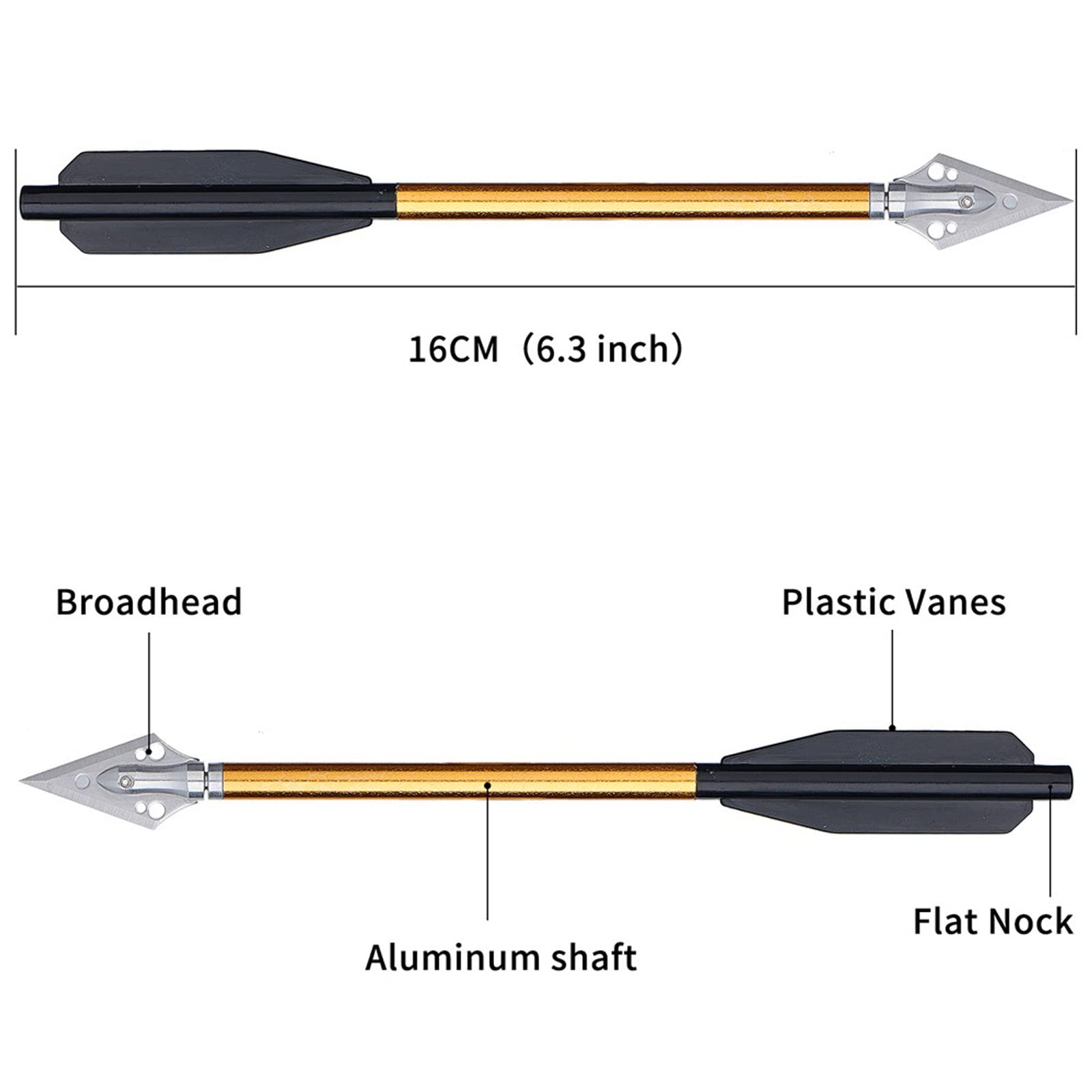 Lamehfyo Mini Crossbow Bolts Aluminium Crossbow Bolts Arrows 6.25" Crossbow Arrows with Metal Broadheads Tips Outdoor Hunting Fishing Target Practice (Yellow)