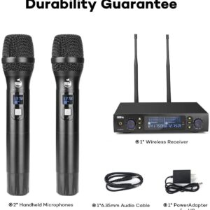 Wireless Microphone, Professional UHF Metal Double Cordless Dynamic Mic Handheld Microphone, Infrared Frequency Pairing Microphone System For Home Karaoke, DJ, Conference, Party, Wedding, Church 200FT