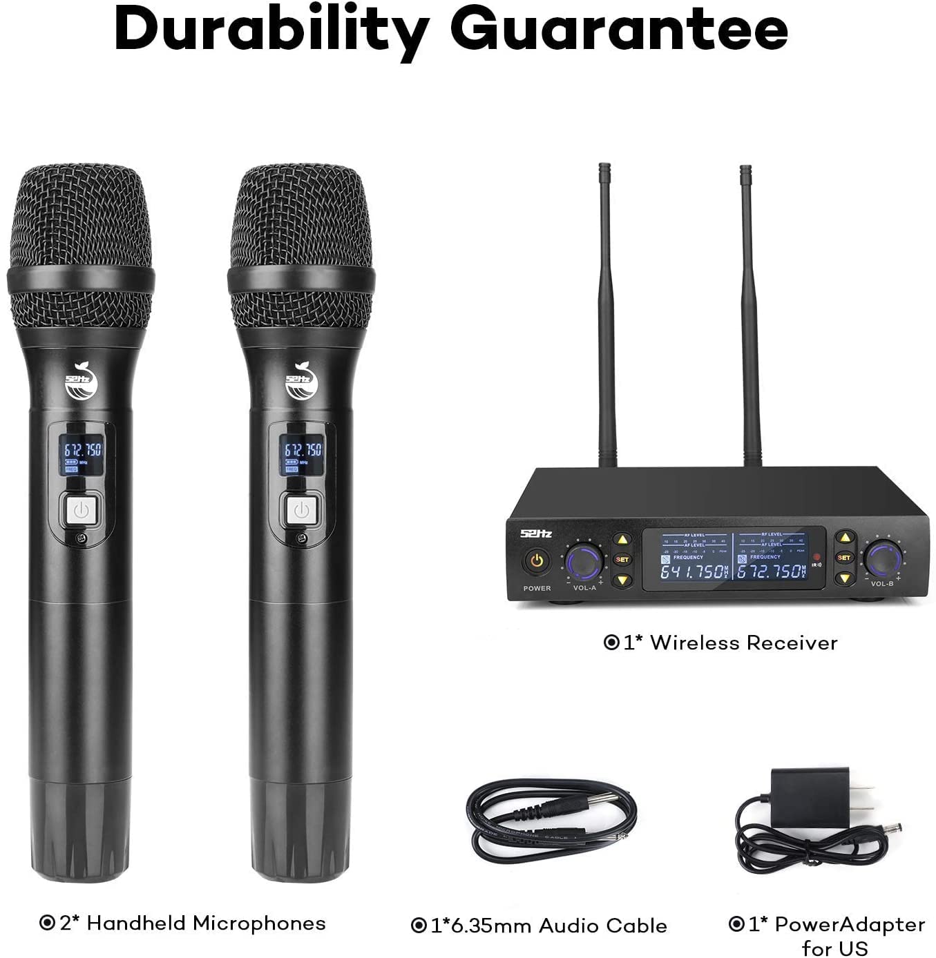 Wireless Microphone, Professional UHF Metal Double Cordless Dynamic Mic Handheld Microphone, Infrared Frequency Pairing Microphone System For Home Karaoke, DJ, Conference, Party, Wedding, Church 200FT