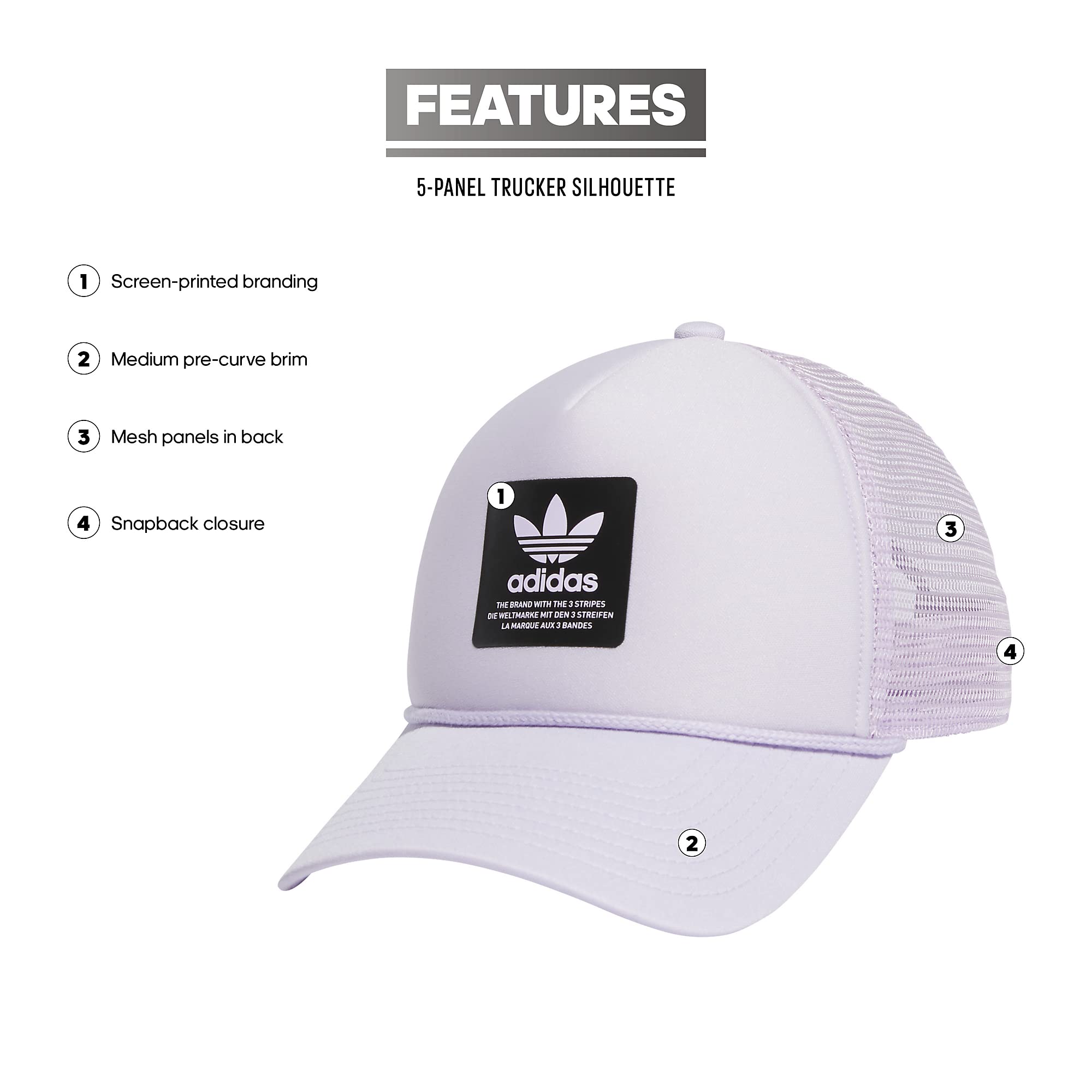 adidas Originals Dispatch Trucker 5-panel High Crown Mesh-back Adjustable Strapback Cap, Silver Dawn Grey/Black, One Size