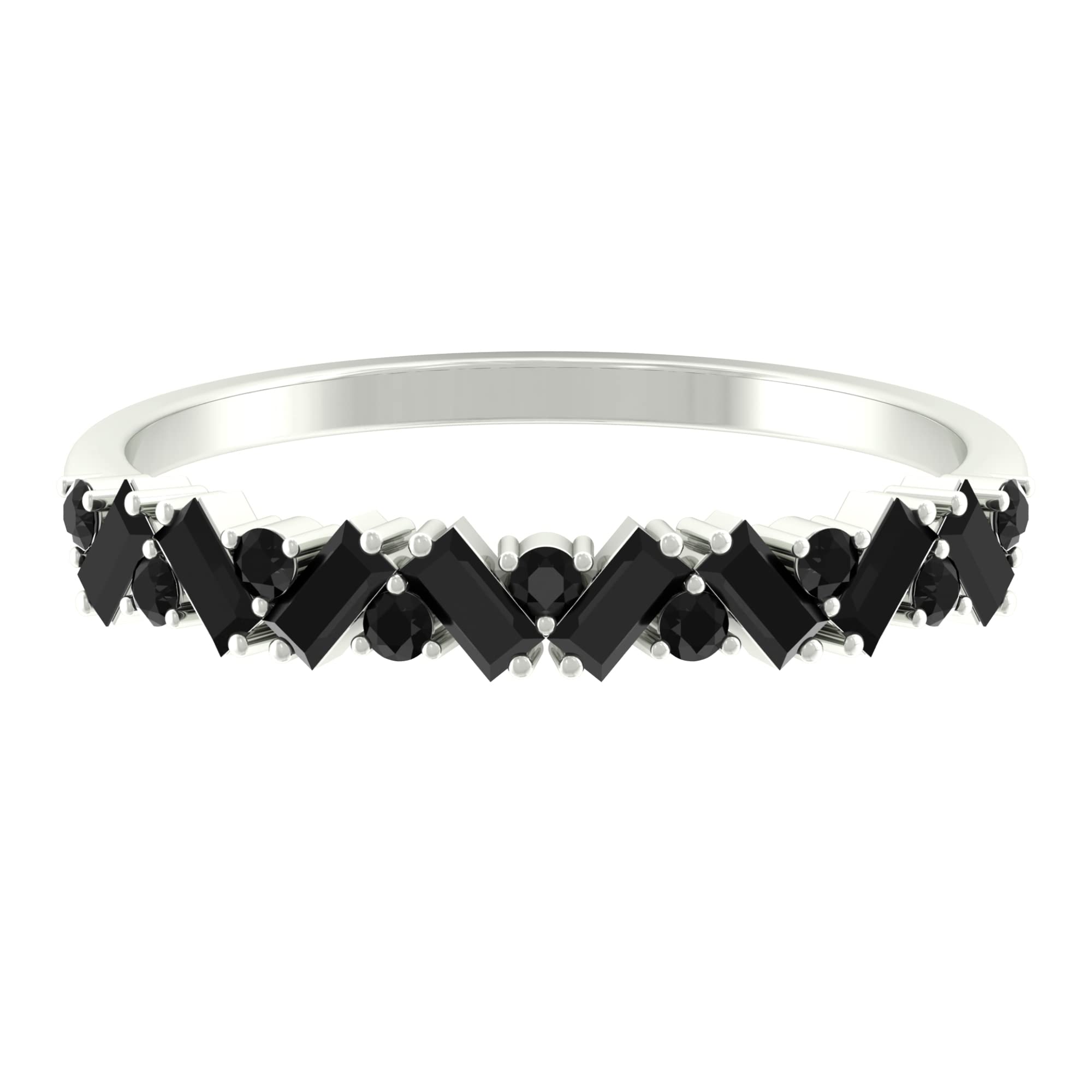 Natural Black Spinel Half Eternity Ring for Women, Aaa Quality, August Birthstone, 14K White Gold, Size:US 7.00