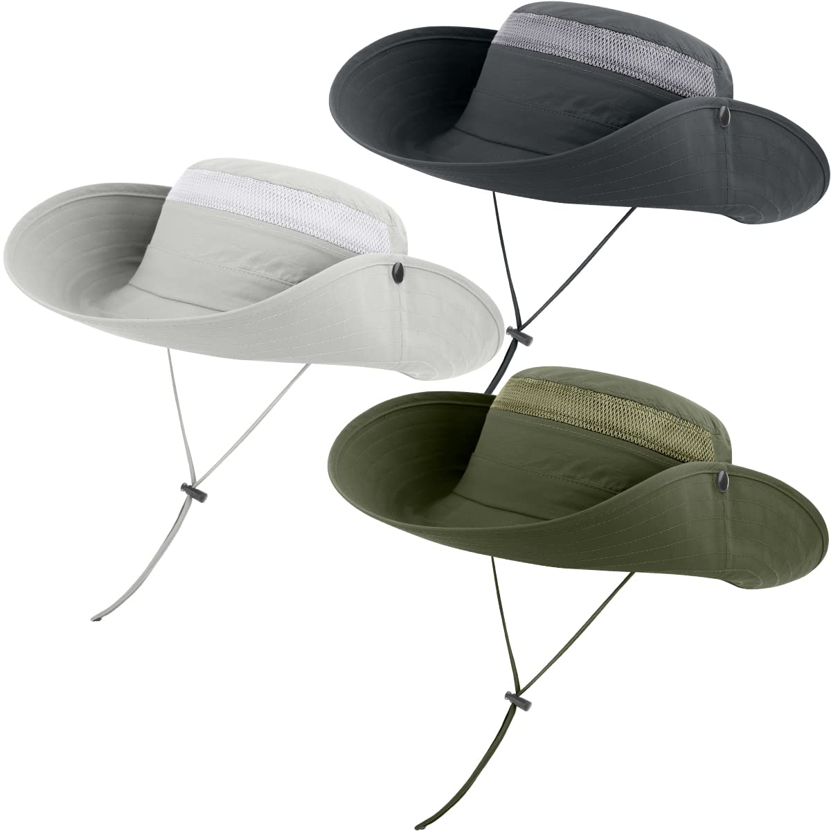 3 Pack Mens Boonie Sun Hat Women UV Protection Outdoor Bucket Hat with Wide Brim for Fishing,Hiking,Safari & Gardening (3 Pack-Dark Grey＆Light Grey＆Army Green)