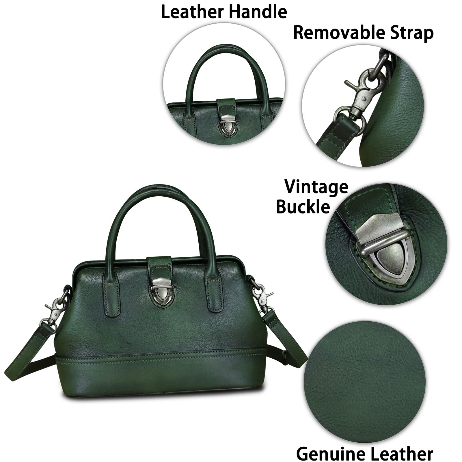 Genuine Leather Satchel Handbag for Women Purse Top Handle Bags Handmade Vintage Crossbody Bag Purses (Green) Medium