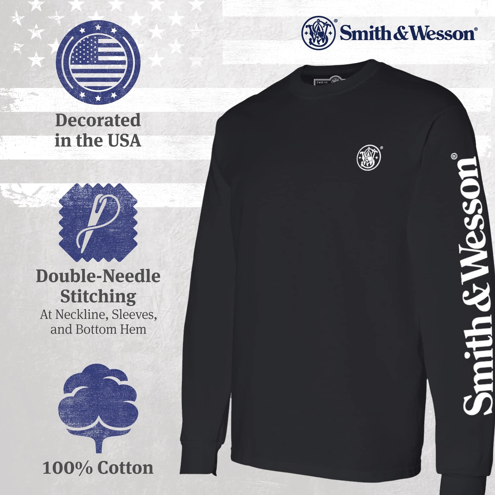 Smith & Wesson Men’s Long-Sleeve Shirt, Official Graphic Shirt, Medium, Black