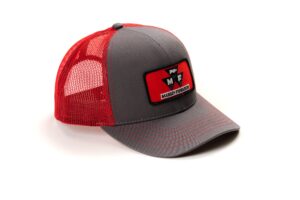 j&d productions red massey ferguson tractor logo hat, gray with red mesh back, 7-7 7/8