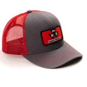 J&D Productions Red Massey Ferguson Tractor Logo Hat, Gray with Red Mesh Back, 7-7 7/8