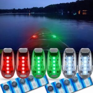 amzonly 6pcs navigation lights for boats kayak, led safety light, 3 types flashing mode, easy clip-on kit for boat bow, stern, mast, paddles, pontoon, kayaking accessories, yacht, red green white