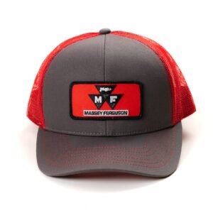 J&D Productions Red Massey Ferguson Tractor Logo Hat, Gray with Red Mesh Back, 7-7 7/8