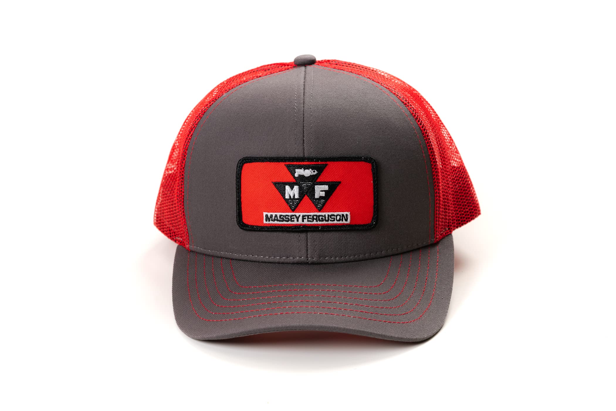 J&D Productions Red Massey Ferguson Tractor Logo Hat, Gray with Red Mesh Back, 7-7 7/8