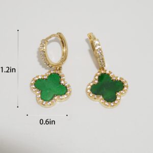 XUDEJUN Gold Plated 925 Sterling Silver Gem Hoop Earrings Clover Designs with Crystal Charms Crystal Natural Gemstone Dangle Earrings for Women (Malachite Green)…………