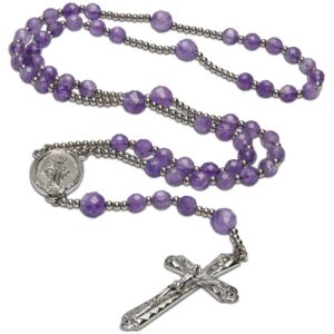 Our Lady Rosary Beads Catholic for Women, Miraculous Medal original Amethyst and Stainless Steel Rosary