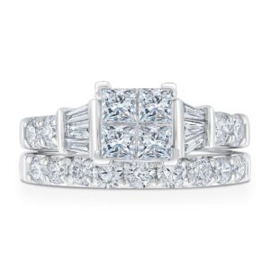 2ctw Princess Diamond Composite White Gold Engagement and Wedding Ring Bridal Set | Harmony Collection - Size 7