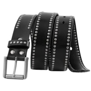 fioretto mens studded genuine leather belts for jeans vintage retro circle rivets belt with buckle black