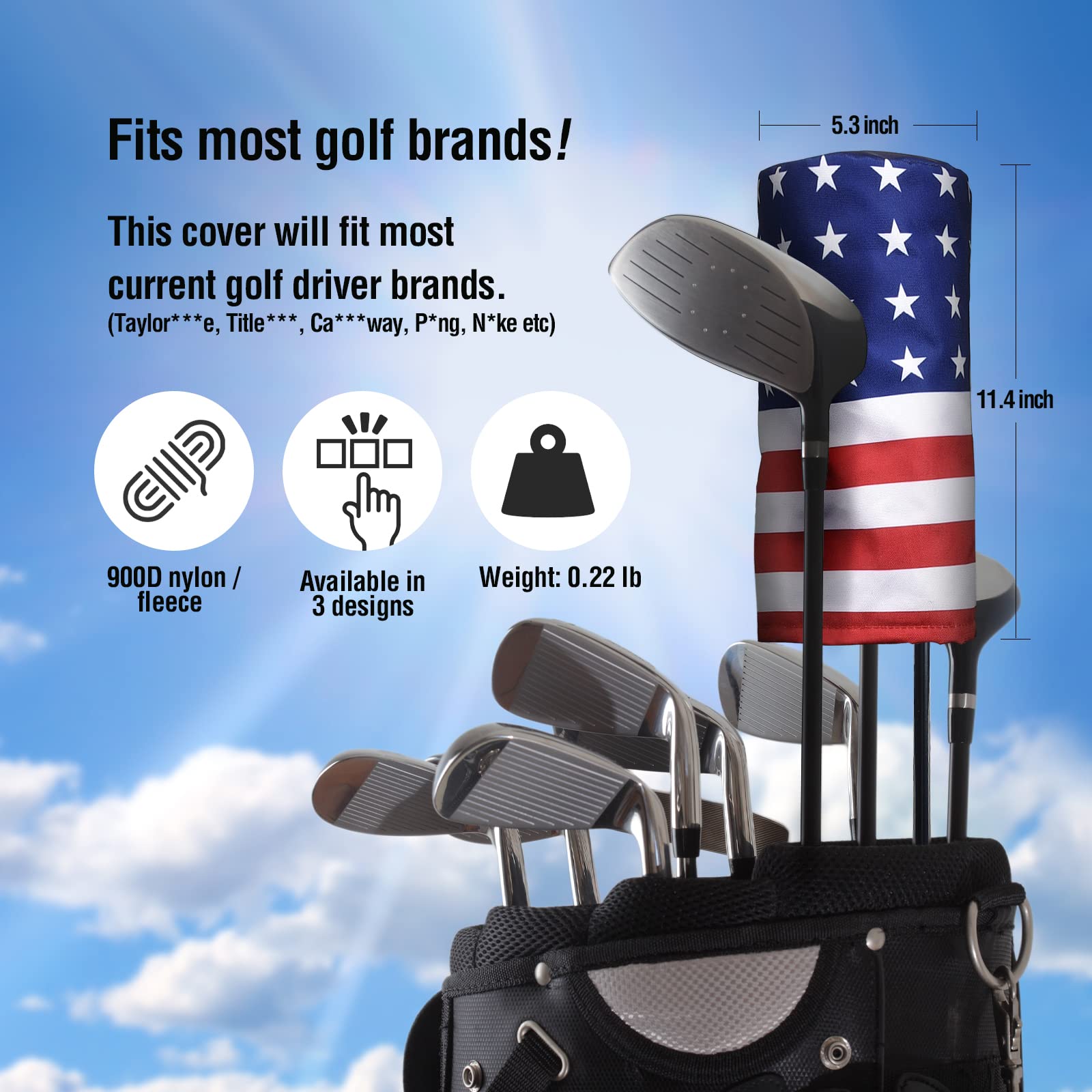 GoparoO Golf Driver Head Cover with USA Flag Design Nylon Headcover with Barrel Design | Fit Most Golf Brands (US Flag)