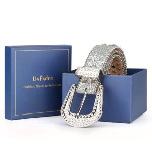 UnFader Womens Men Rhinestone Western Belts Bling Cowgirl Designer Diamond Studded Belts for Jeans