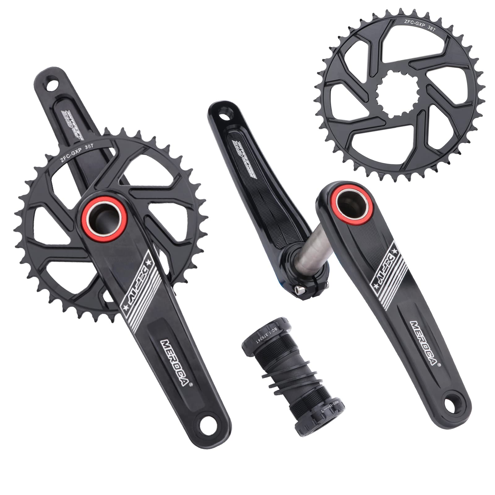 MEROCA Mountain Bike Crank 170mm Cranksets Hollow one-Piece Crankset CNC GXP Direct Mount Crankset 38T Suitable for 9/10/11/12 Speed