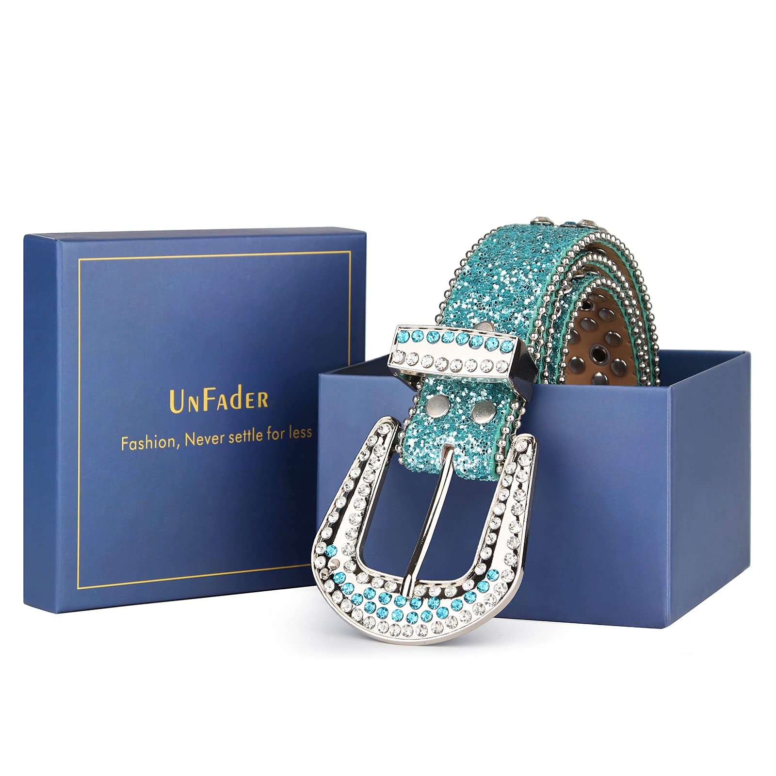 UnFader Womens Men Rhinestone Western Belts Bling Cowgirl Designer Diamond Studded Belts for Jeans